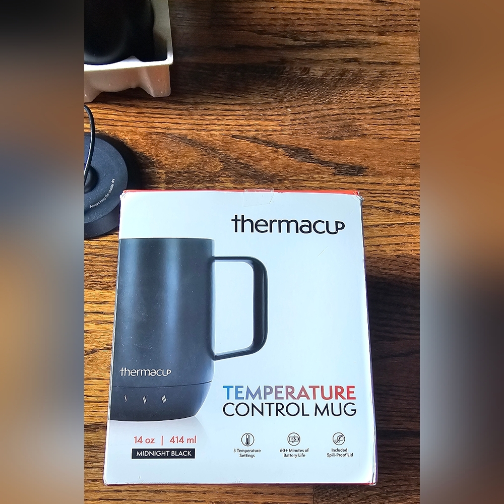 Thermacup Self-Heating Temperature Controlled Coffee Mug (Midnight Black - 14oz)